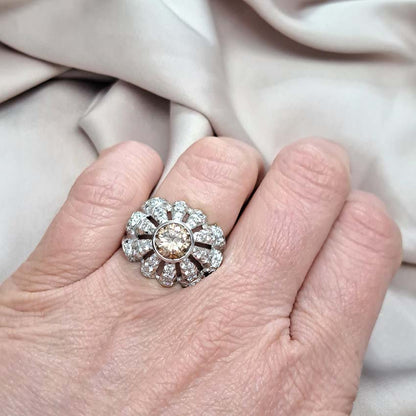 Vintage 1950s Cognac Diamond and White Diamond Bombe Cluster Ring