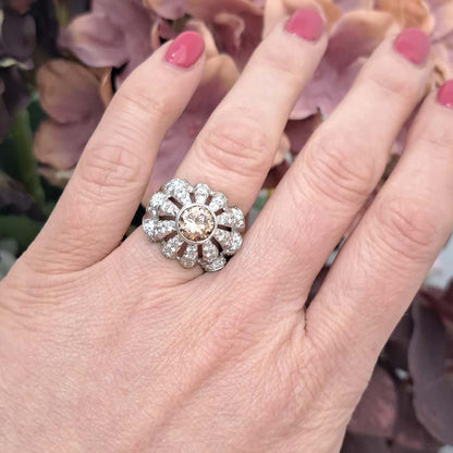 Vintage 1950s Cognac Diamond and White Diamond Bombe Cluster Ring