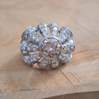 Vintage 1950s Cognac Diamond and White Diamond Bombe Cluster Ring
