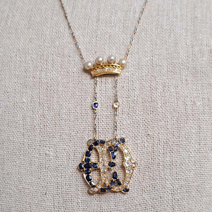 Edwardian Antique Marchioness Sapphire and Diamond Wedding Pendant Necklace