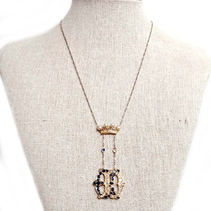 Edwardian Antique Marchioness Sapphire and Diamond Wedding Pendant Necklace