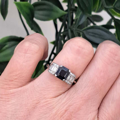 Art Deco Sapphire and Diamond Bow Design Engagement Ring