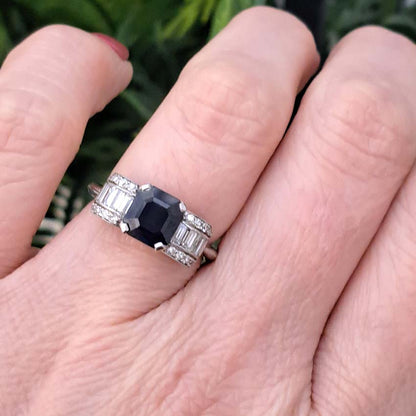 Art Deco Sapphire and Diamond Bow Design Engagement Ring