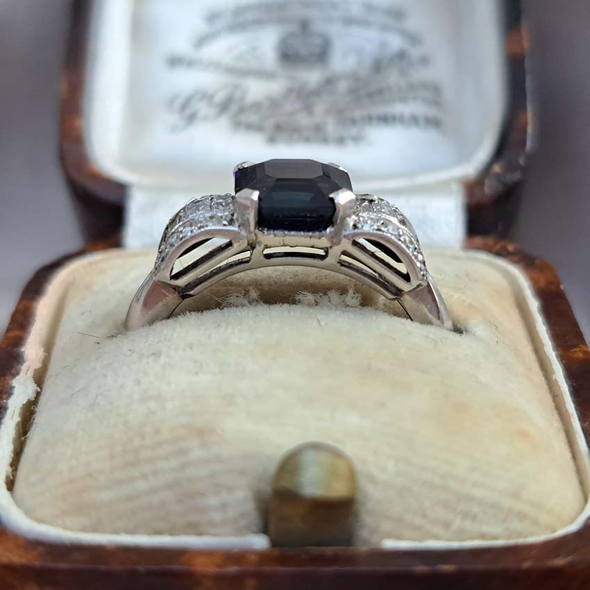 Art Deco Sapphire and Diamond Bow Design Engagement Ring