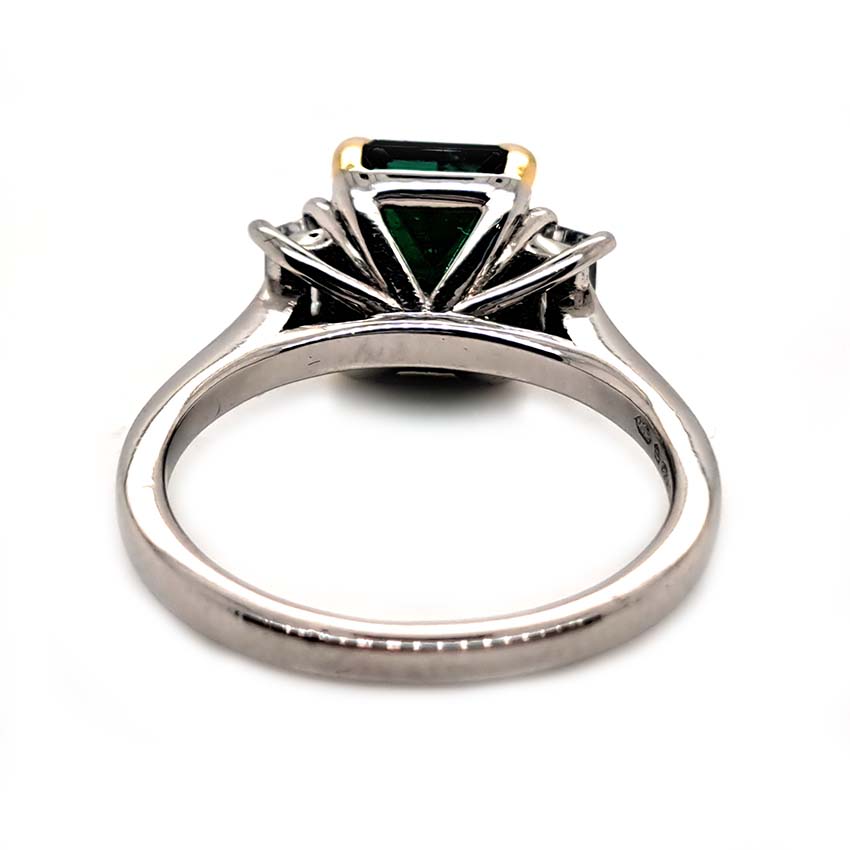 2.12ct Emerald Cut Emerald and Baguette Diamond Trilogy Ring