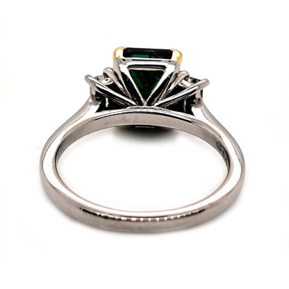 2.12ct Emerald Cut Emerald and Baguette Diamond Trilogy Ring