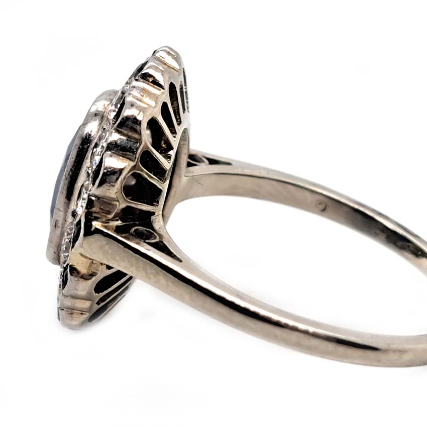 Vintage 2ct Sapphire and Diamond Cluster Ring, Circa 1940s