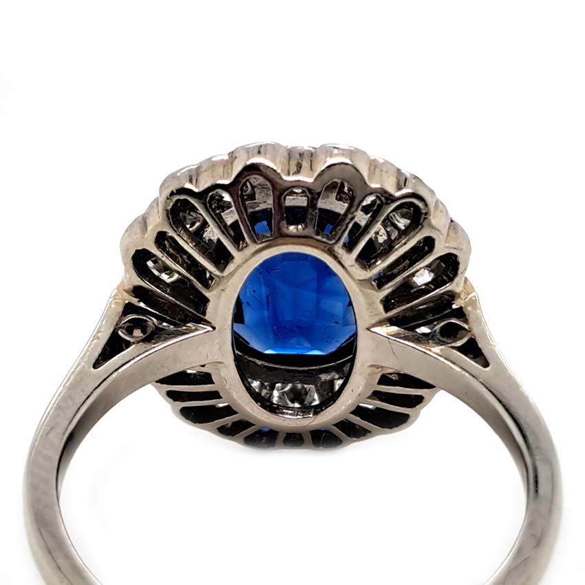 Vintage 2ct Sapphire and Diamond Cluster Ring, Circa 1940s