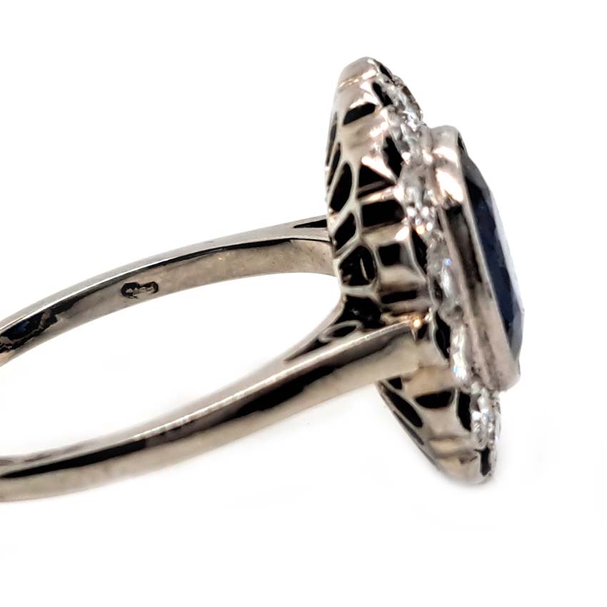 Vintage 2ct Sapphire and Diamond Cluster Ring, Circa 1940s