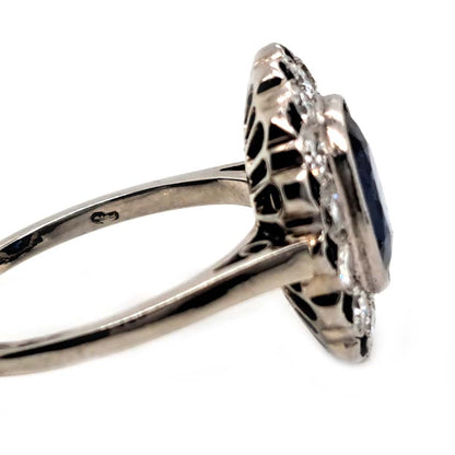 Vintage 2ct Sapphire and Diamond Cluster Ring, Circa 1940s