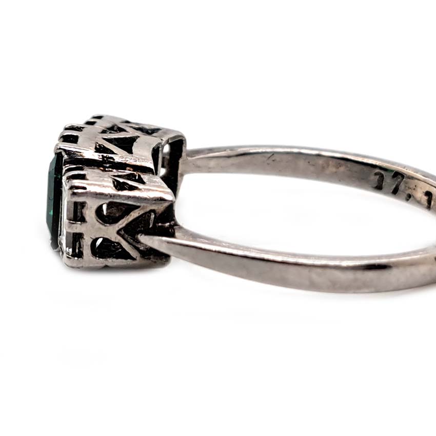 Art Deco Emerald and Baguette Diamond Trilogy Engagement Ring