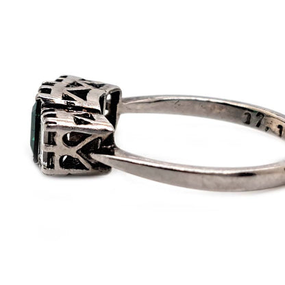 Art Deco Emerald and Baguette Diamond Trilogy Engagement Ring