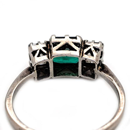Art Deco Emerald and Baguette Diamond Trilogy Engagement Ring