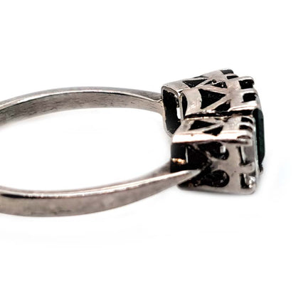 Art Deco Emerald and Baguette Diamond Trilogy Engagement Ring