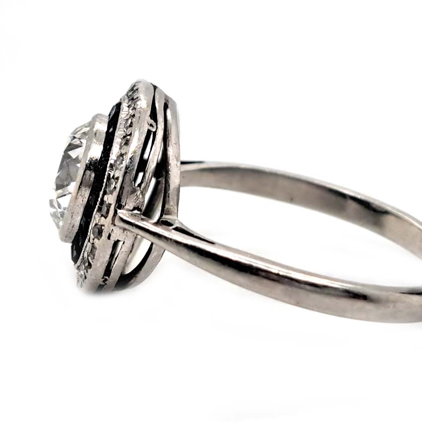 Art Deco 1.25ct Old Cut Diamond and Sapphire Target Cluster Engagement Ring