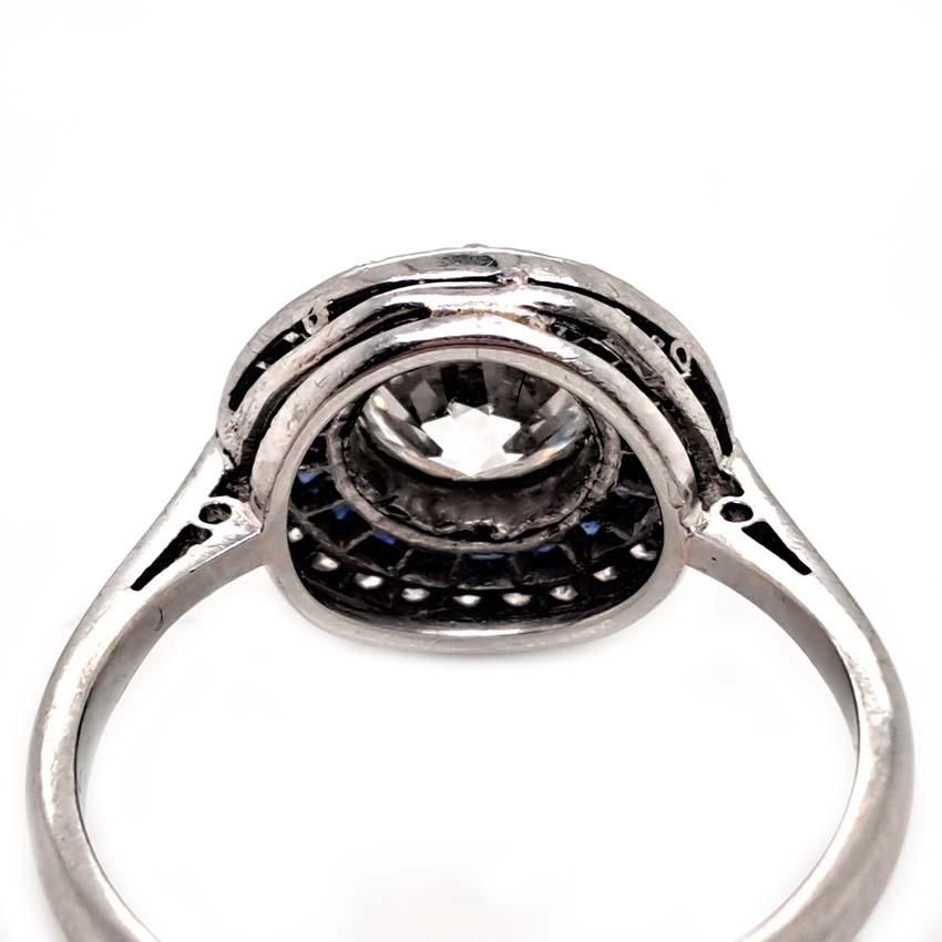 Art Deco 1.25ct Old Cut Diamond and Sapphire Target Cluster Engagement Ring