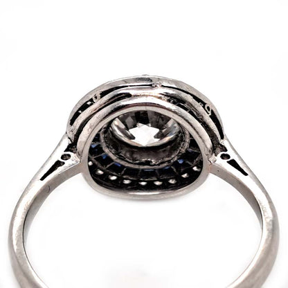 Art Deco 1.25ct Old Cut Diamond and Sapphire Target Cluster Engagement Ring