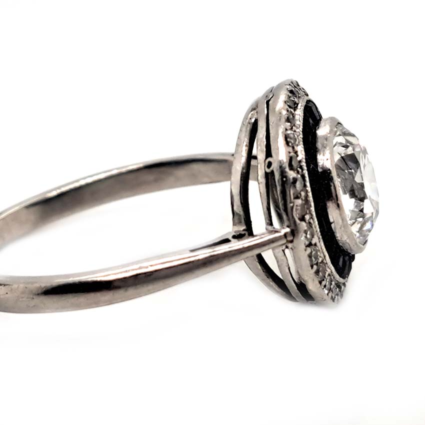 Art Deco 1.25ct Old Cut Diamond and Sapphire Target Cluster Engagement Ring