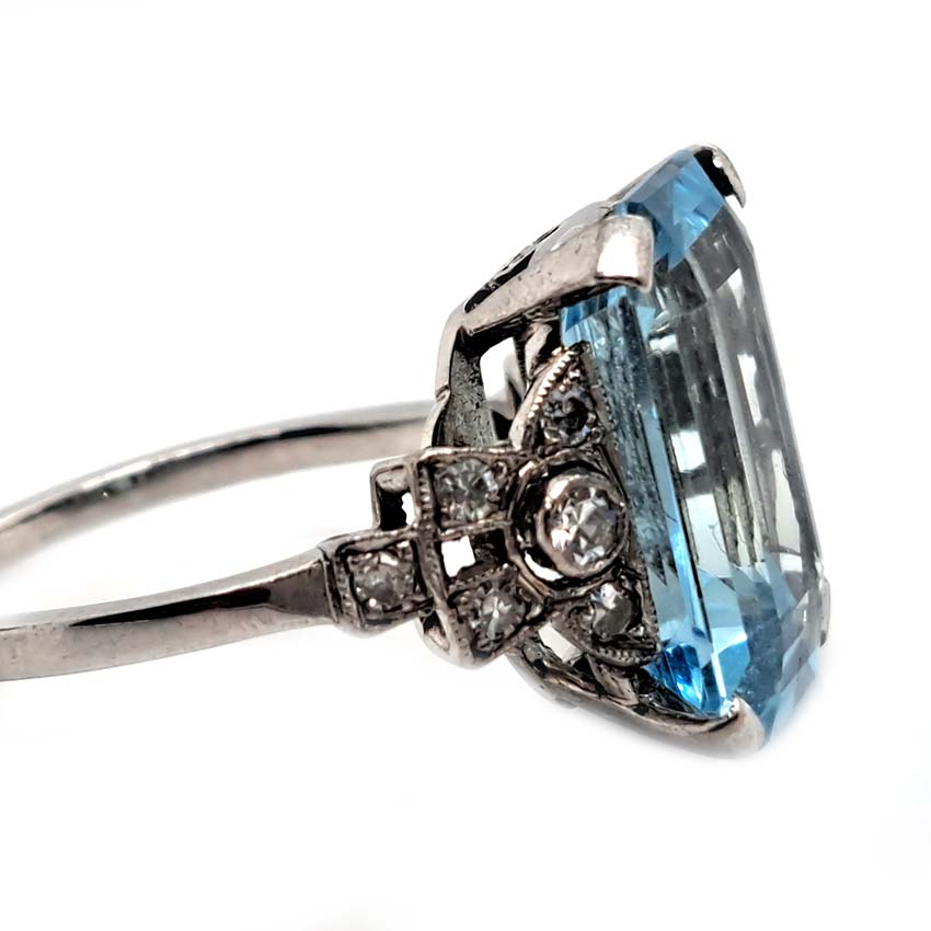 Art Deco 7ct Aquamarine and Diamond Statement Ring