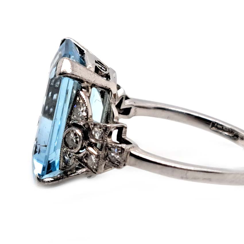 Art Deco 7ct Aquamarine and Diamond Statement Ring