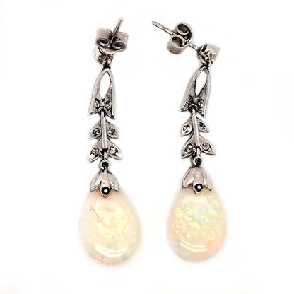 Edwardian Antique Opal and Diamond Drop Earrings