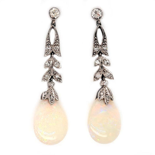 Edwardian Antique Opal and Diamond Drop Earrings