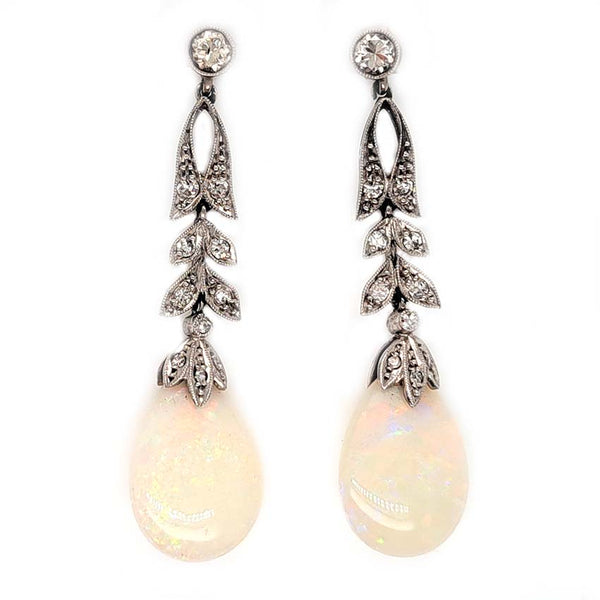 Edwardian Antique Opal and Diamond Drop Earrings