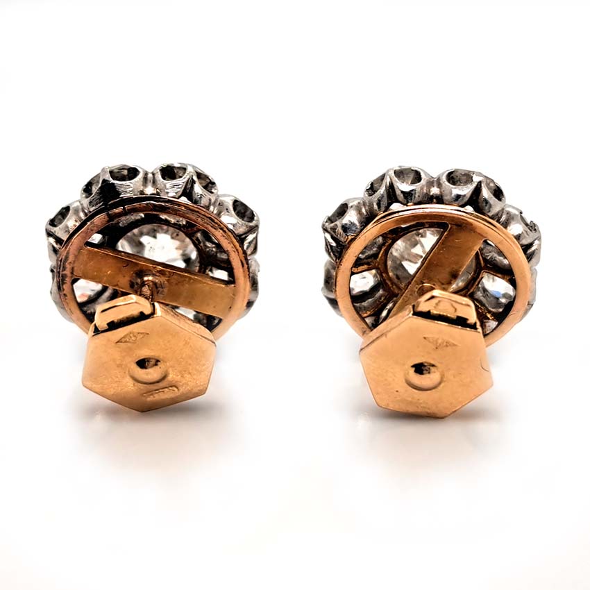 Antique French 5.20ct Old Cut Diamond Cluster Stud Earrings
