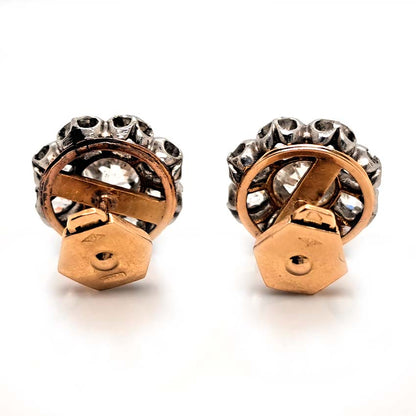 Antique French 5.20ct Old Cut Diamond Cluster Stud Earrings