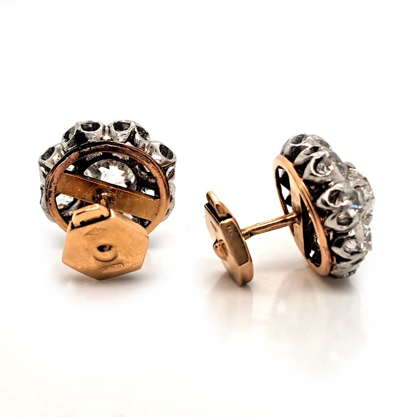 Antique French 5.20ct Old Cut Diamond Cluster Stud Earrings