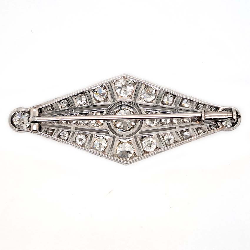 Art Deco 4.67ct Old Cut Diamond Navette Brooch