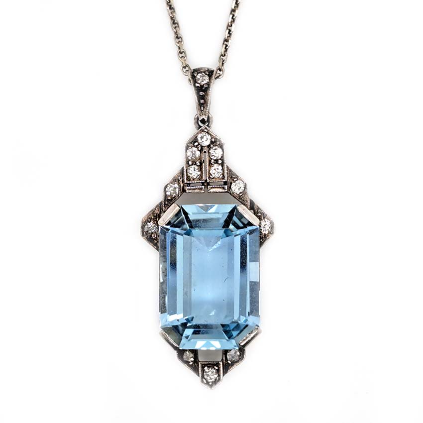 Art Deco Aquamarine and Diamond Pendant