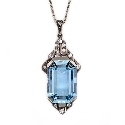 Art Deco Aquamarine and Diamond Pendant