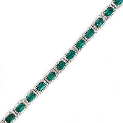 Modern 6.30ct Emerald and Diamond Cluster Line Bracelet