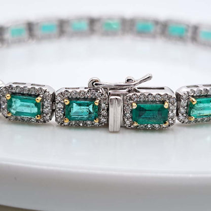 Modern 6.30ct Emerald and Diamond Cluster Line Bracelet