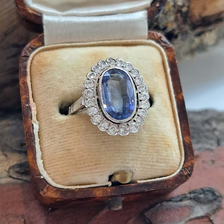 2.10ct Oval Sapphire and Diamond Cluster Ring in Platinum