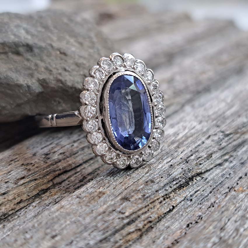 2.10ct Oval Sapphire and Diamond Cluster Ring in Platinum