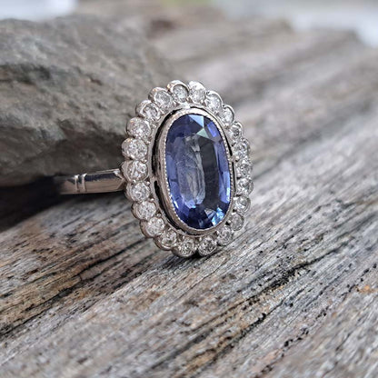 2.10ct Oval Sapphire and Diamond Cluster Ring in Platinum