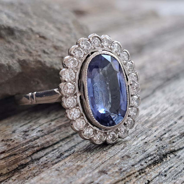 2.10ct Oval Sapphire and Diamond Cluster Ring in Platinum