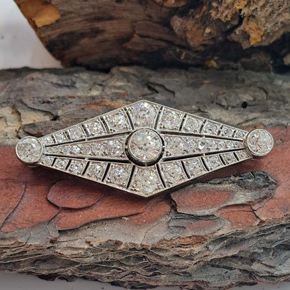 Art Deco 4.67ct Old Cut Diamond Navette Brooch