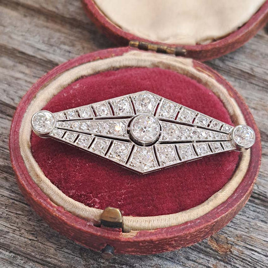 Art Deco 4.67ct Old Cut Diamond Navette Brooch