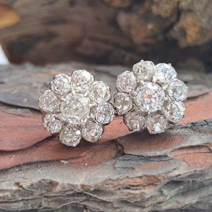 Antique French 5.20ct Old Cut Diamond Cluster Stud Earrings