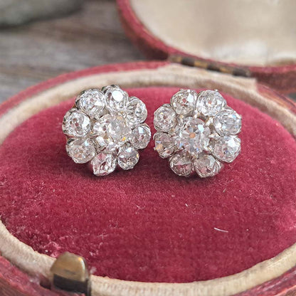 Antique French 5.20ct Old Cut Diamond Cluster Stud Earrings