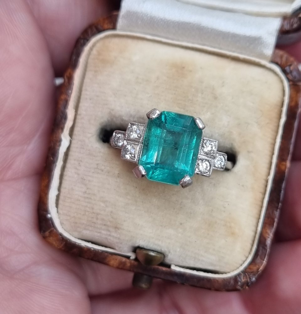 Emerald and Diamond Engagement Ring
