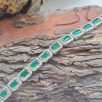 Modern 6.30ct Emerald and Diamond Cluster Line Bracelet