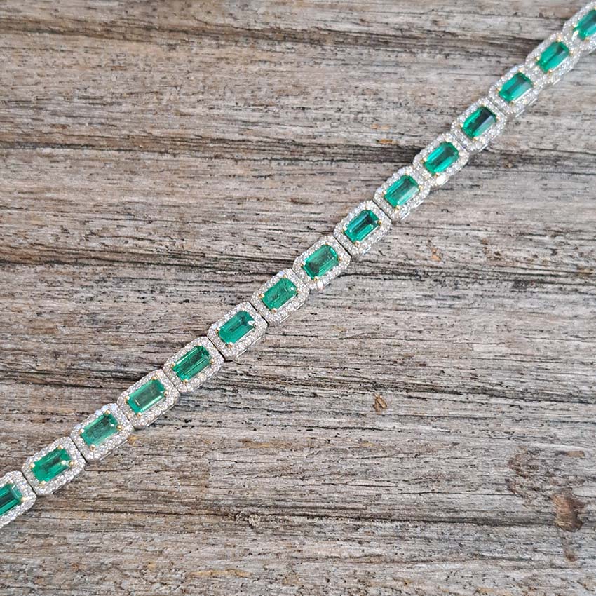 Modern 6.30ct Emerald and Diamond Cluster Line Bracelet