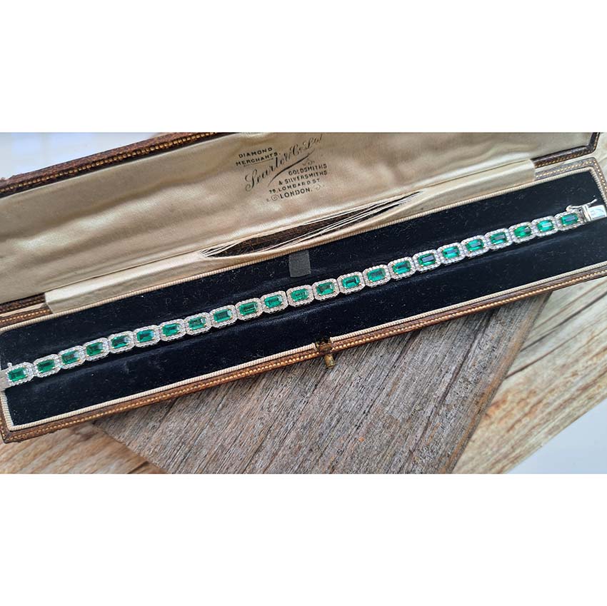Modern 6.30ct Emerald and Diamond Cluster Line Bracelet
