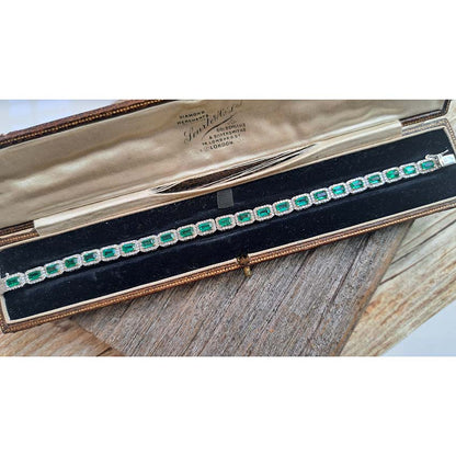 Modern 6.30ct Emerald and Diamond Cluster Line Bracelet