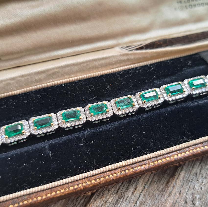 Modern 6.30ct Emerald and Diamond Cluster Line Bracelet