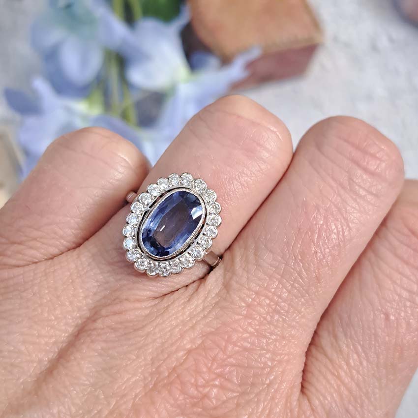 2.10ct Oval Sapphire and Diamond Cluster Ring in Platinum